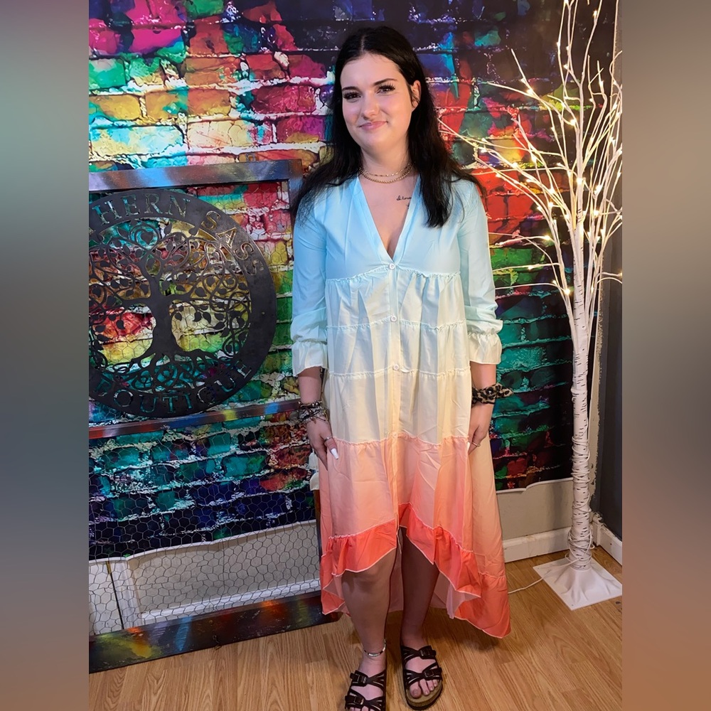 BOHO Ombré Rainbow Tiered Maxi Dress